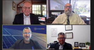 Clockwise from top left: Moderated by Editor Jeff Kanige, the Oct. 24, 2023, NJBIZ Energy Panel Discussion featured panelists Eric DeGesero, executive vice president, Fuel Merchants Association of New Jersey; Robert Streker, associate, Bohler; and Michael Boches, CEO, Geoscape Solar.