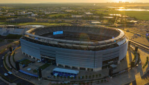 The sun rises over MetLife Stadium.
