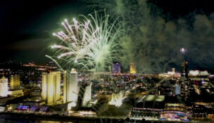 Fireworks light up the sky around North Beach Atlantic City at the annual summer kickoff oceanfront fireworks spectacular June 28, 2023.