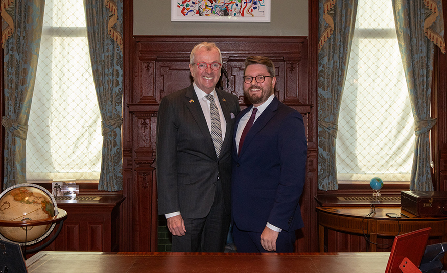 Gov. Phil Murphy and Justin Zimmerman at Zimmerman's swearing-in as commissioner of the New Jersey Department of Banking and Insurance on Nov. 4, 2024. “I am confident he will continue to do an exceptional job leading the Department," Murphy said.