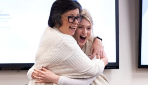 Vesucre founder Sarah Hartmann (left), of Oneonta, N.Y., and Day Out founder Becky Dheri (right), of Fair Haven