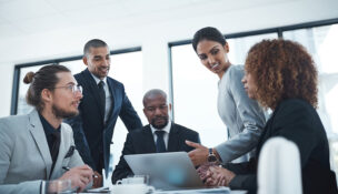 Staff meeting with managers and employees