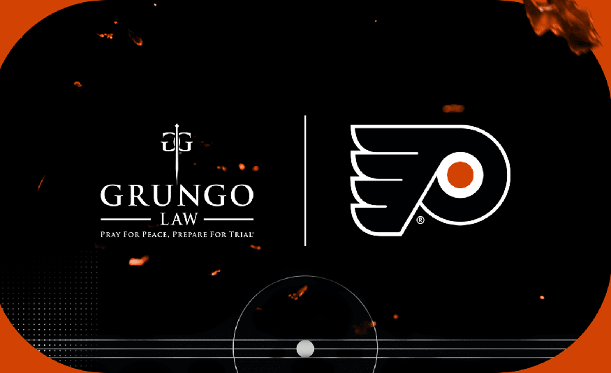 Grungo Law is designated as a “proud partner of the Philadelphia Flyers.”