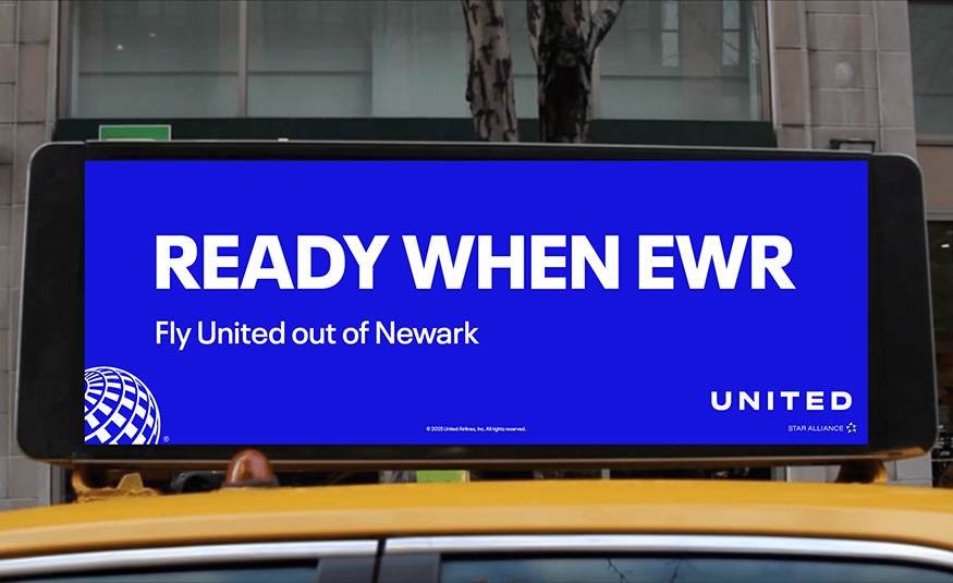 United Airlines is relaunching its taxi-topper campaign in New York showing live drive time comparisons between JFK and Newark airports.