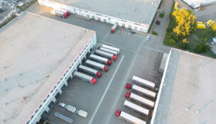 Warehouse with trucks