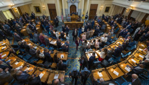 Gov. Mikie Sherrill gives her first Budget Address in the Assembly Chambers of the State House in Trenton on March 10, 2026.