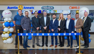 Officials and stakeholders celebrate the addition of new food options at Secaucus Junction, including Auntie Anne’s Pretzels, Cinnabon and Carvel Ice Cream.