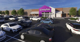 A rendering for the Wayfair store due at Nassau Park Pavilion in Princeton in 2027. PROVIDED BY WAYFAIR