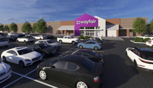 A rendering for the Wayfair store due at Nassau Park Pavilion in Princeton in 2027. PROVIDED BY WAYFAIR