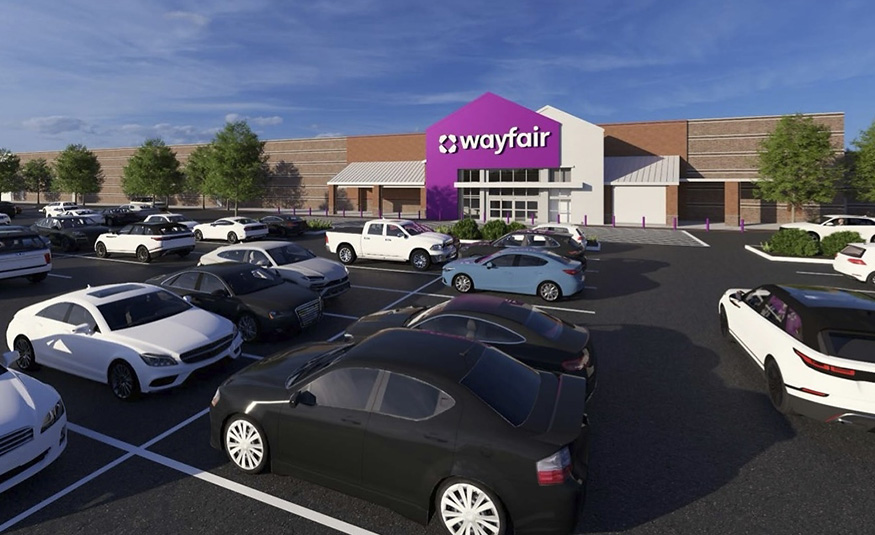 A rendering for the Wayfair store due at Nassau Park Pavilion in Princeton in 2027. PROVIDED BY WAYFAIR