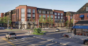 An exterior rendering for 55+ community Plaza Greene, coming to Fair Lawn. - PROVIDED BY JLL