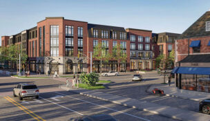 An exterior rendering for 55+ community Plaza Greene, coming to Fair Lawn. - PROVIDED BY JLL